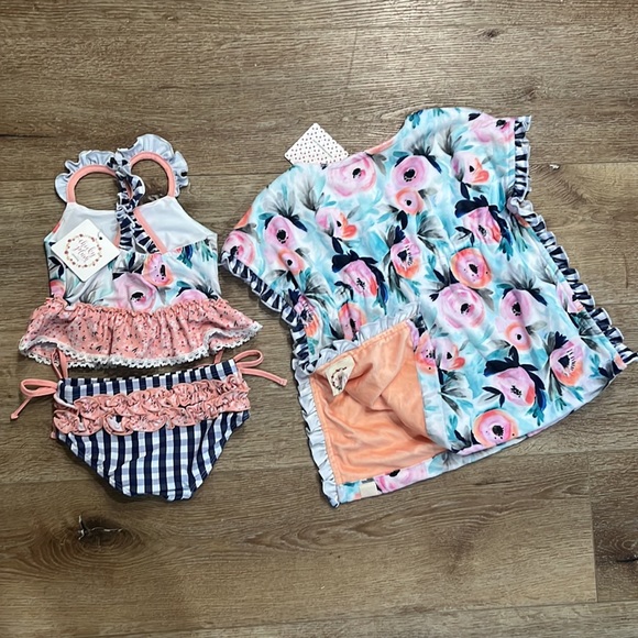 Cheeky Plum Calypso Swim Set! NWT 2T Selah Tankini Bikini and cover up - Picture 2 of 16